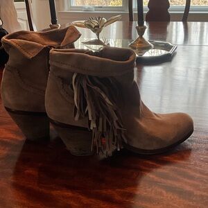 Sam Edelman Taupe Suede Louie Fringe Ankle Boots